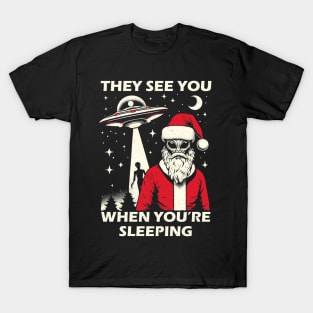 They See You When Your Sleeping UFO Alien Santa Abduction T-Shirt